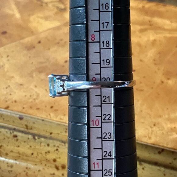 Natural Blue Zircon Moissanite Sterling Silver Ring Size 9 - Picture 8 of 9